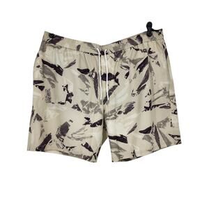 NWT Club Monaco Bo Print Beige 7” Mid Length Drawstring Swim Trunks Size 2XL